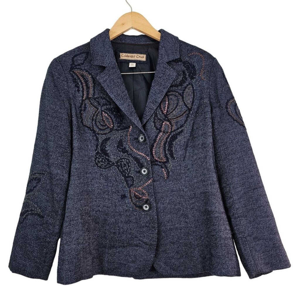 American Vintage Womens Sz 10P Wool Blend Embroidered Sequin Blazer Boho Jacket